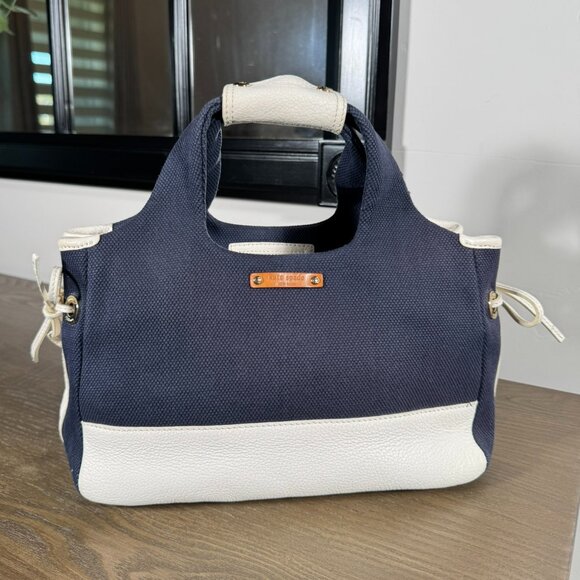 Kate Spade New York Navy Canvas & White Leather Trim Tote/Satche - Picture 2 of 9